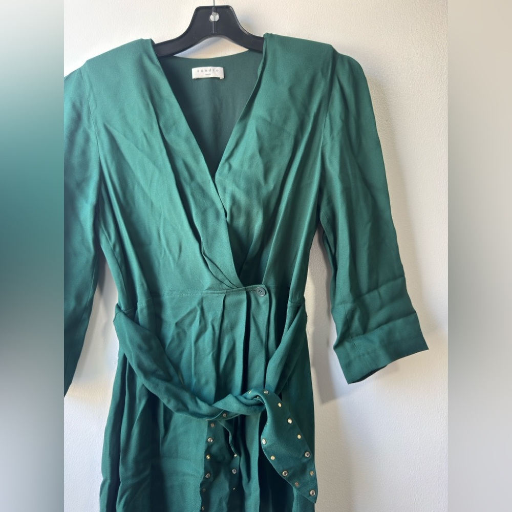 Sandro Elegant Green Wrap Mini Dress - Picture 13 of 15